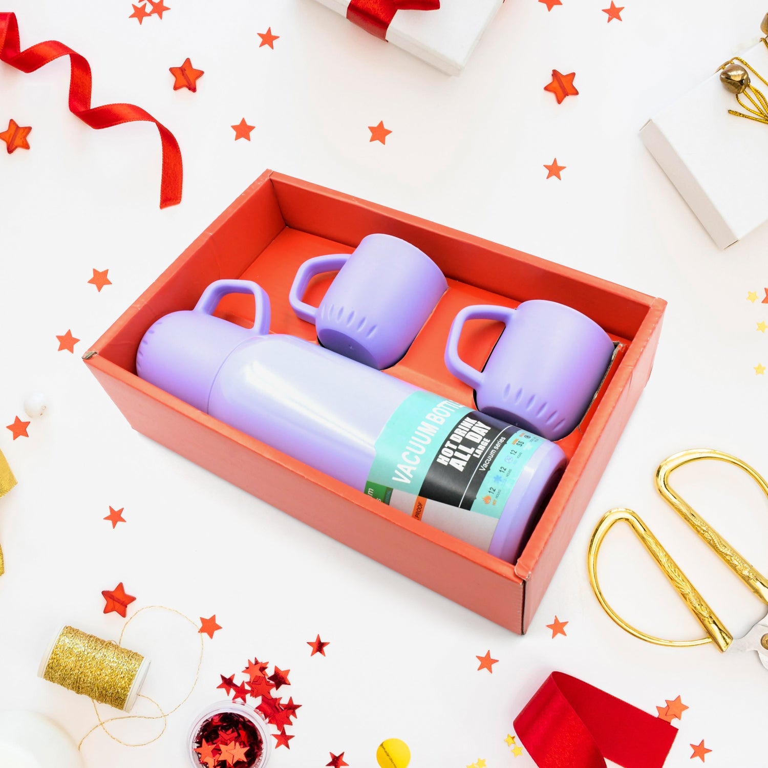 5533 Vacuum Flask Set Stainless Steel Thermos With 3 Cup Creative Gift Set With Cover Handle Portable Car Water Bottle Set (Approx 500ml) 5533 Vacuum Flask Set Stainless Steel Thermos With 3 Cup Creative Gift Set With Cover Handle Portable Car Water Bottle Set (Approx 500ml)